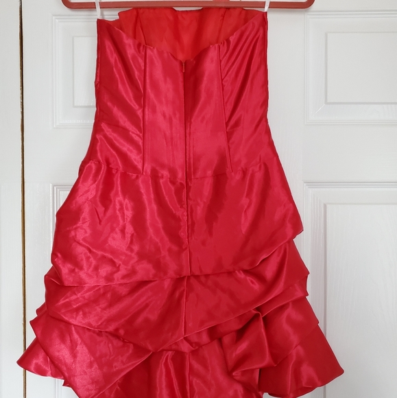 80's Vintage Red Satin Jessica McClintock Gunne Sax Cocktail Dress Size 3/4 XS - Picture 3 of 5